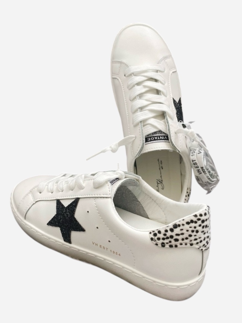 VINTAGE HAVANA Sneakers Cheetah Carla Glitter Star White Black NEW NWT Sz 9